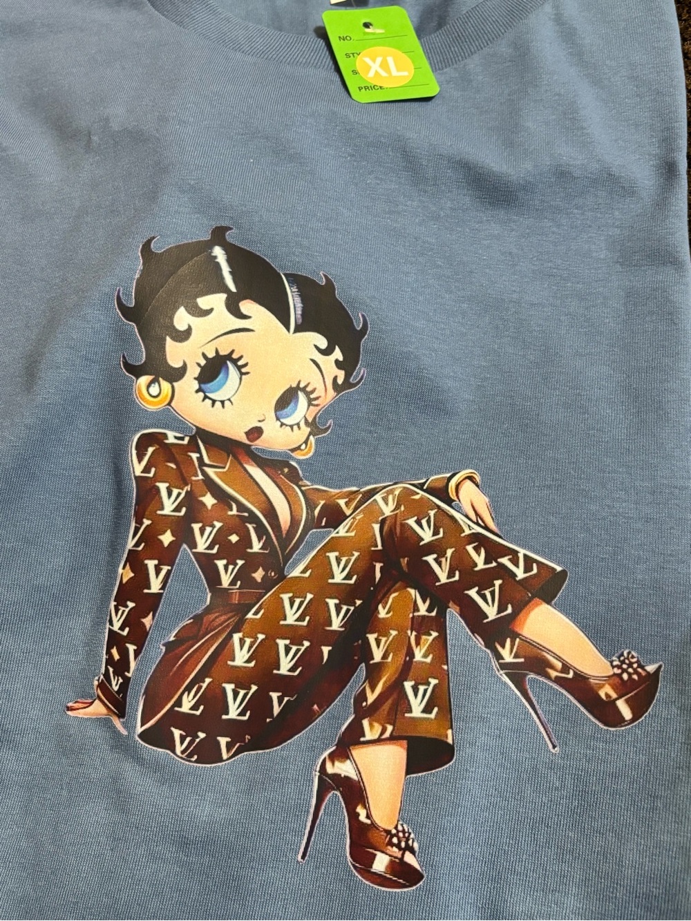 NEeW Blue Graphic Betty Boop Tee with Monogram Suit Print - XL